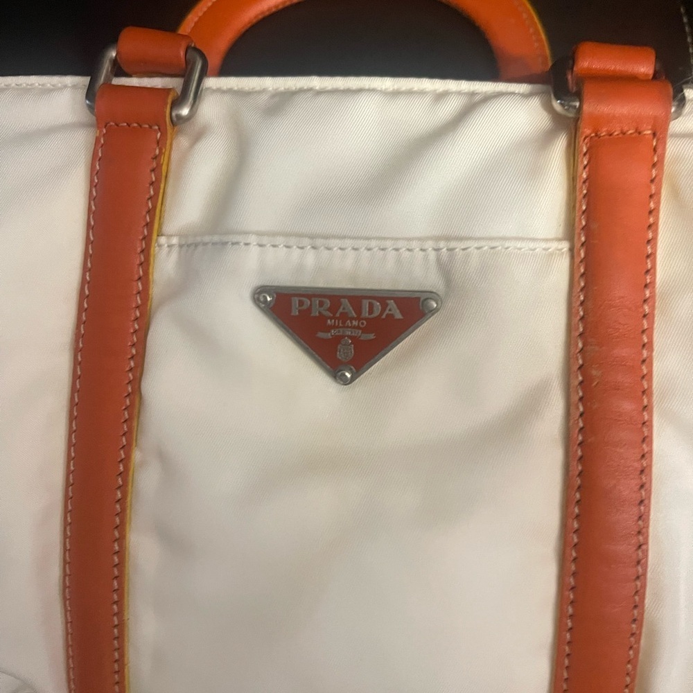 Prada Nylon 2-Way White and Orange Bag - Picture 2 of 11
